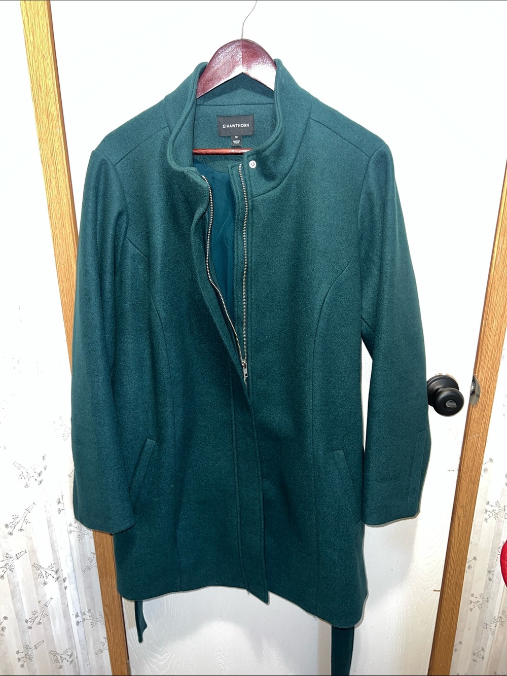 41 Hawthorn 2X, Appears like Wool-Blend Stand Collar Coat - Forest Green